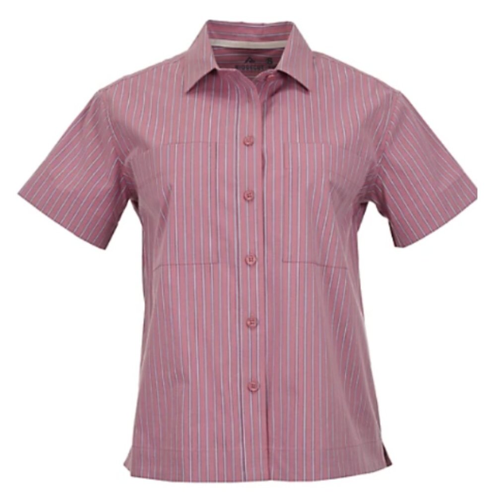 Ridgecut Toughwear Women’s Pink Striped Short-Sleeve Camp Shirt-SMALL